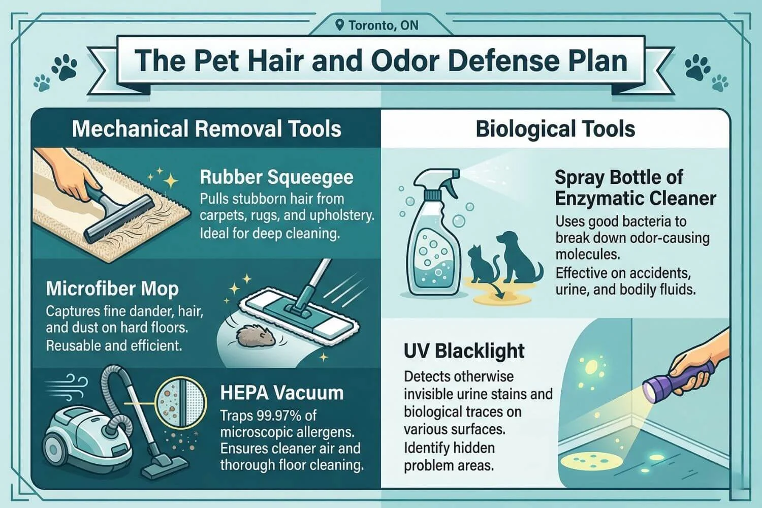 the best mechanical and biological tools for eliminating stubborn odours and pet hair from a home.