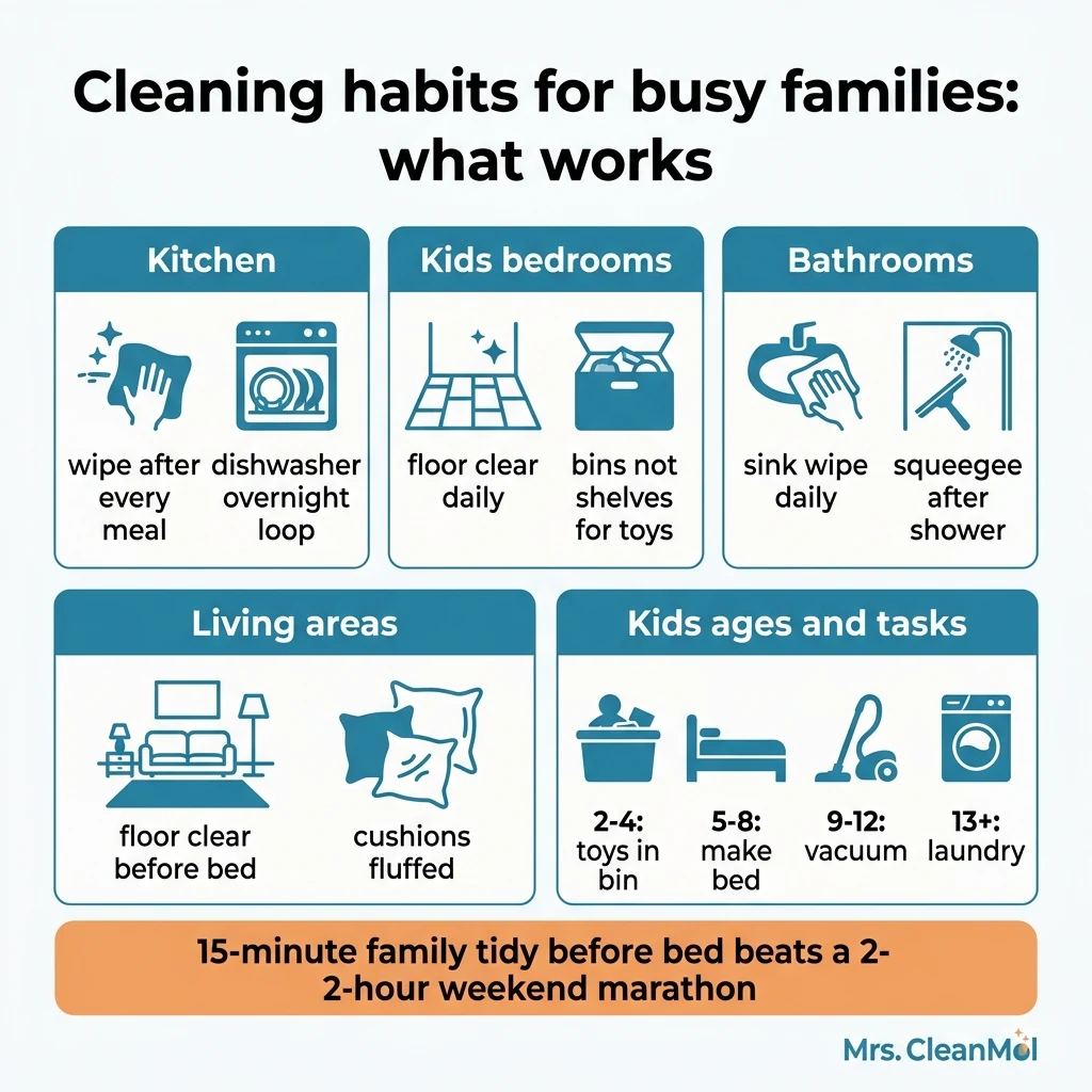 Infographic: Cleaning tips for busy families with kids: stay tidy without the stress