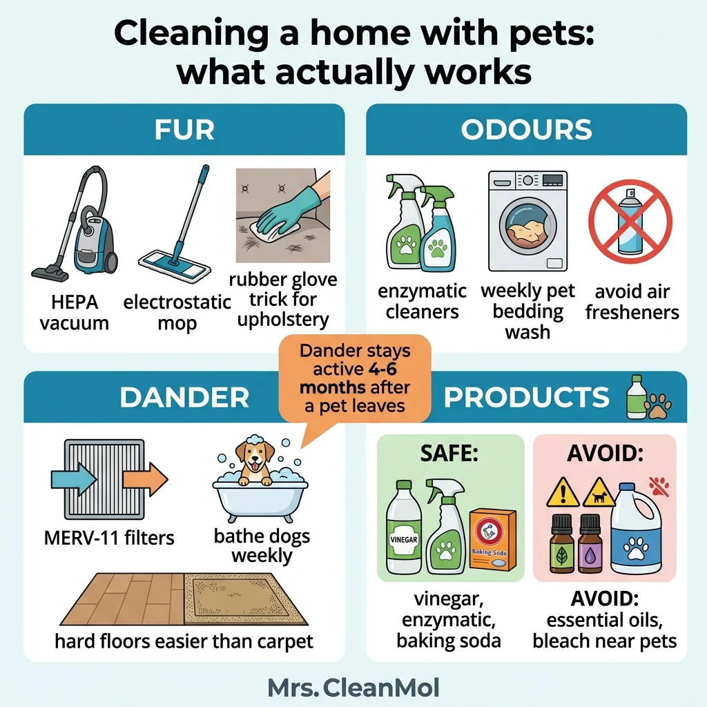Infographic: Cleaning tips for homes with pets: how to stay on top of fur, odours, and dander