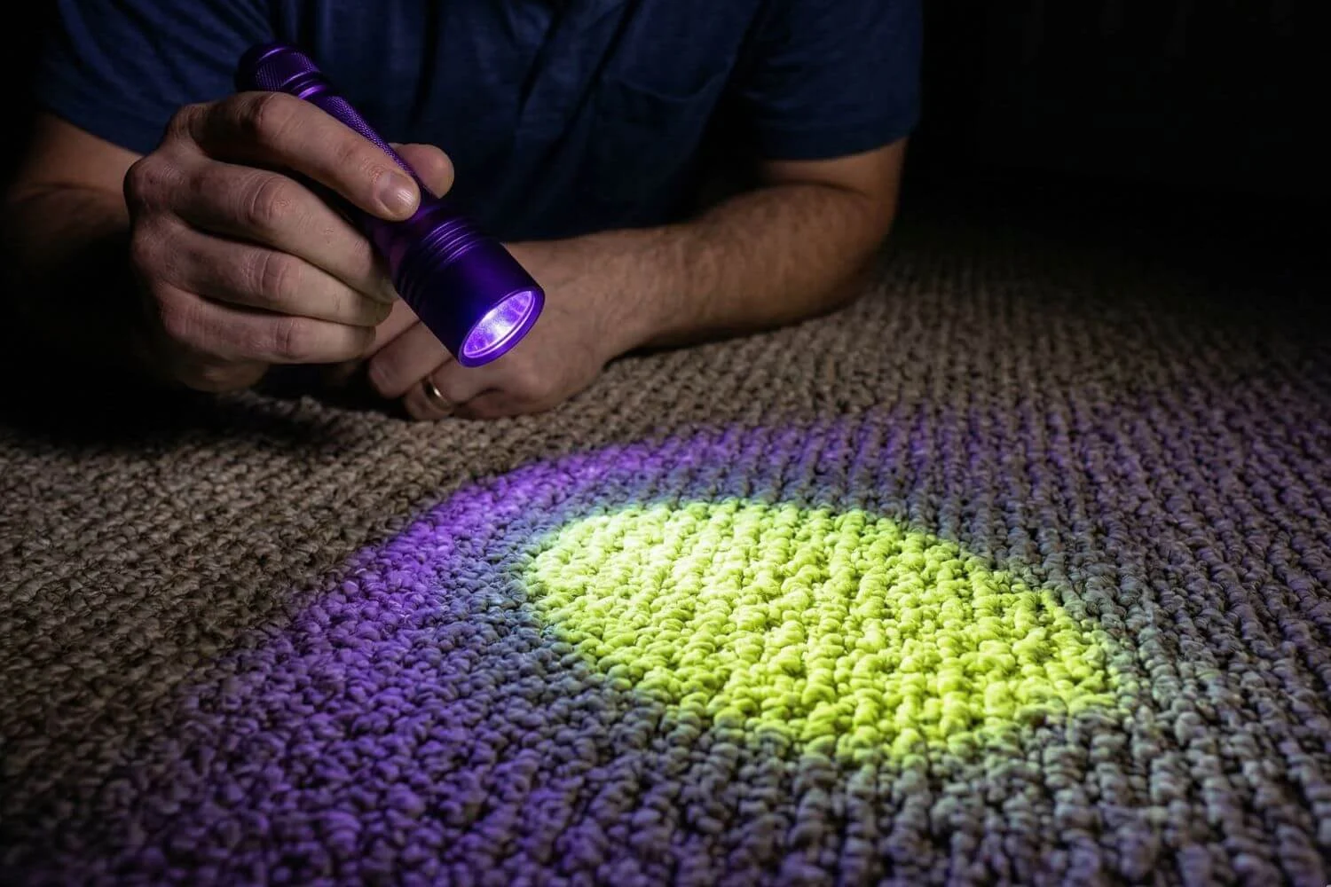 Using a UV blacklight to find hidden urine stains is a crucial step in eliminating stubborn odours and pet hair.