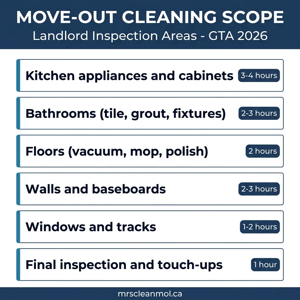 Move out cleaning scope by inspection area for GTA landlords with hours per task 2026