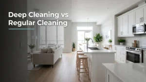 Deep cleaning vs regular cleaning, a bright spotless modern home interior