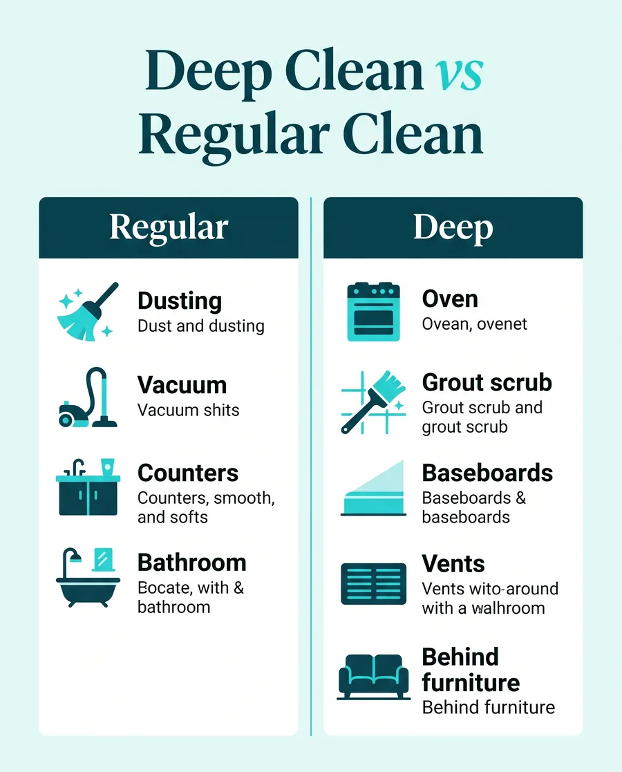 Infographic comparing deep cleaning and regular cleaning tasks side by side