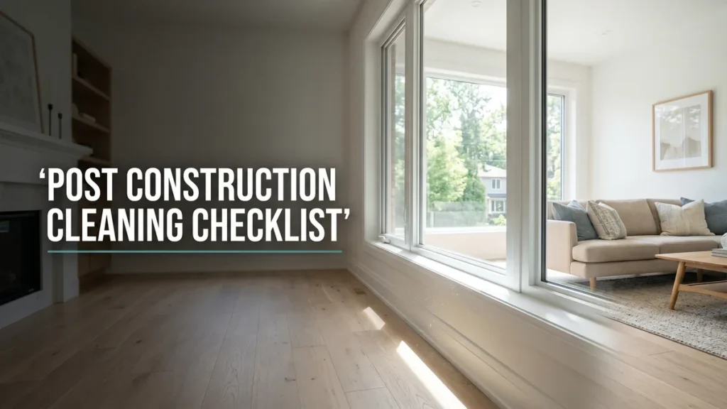 Post construction cleaning checklist, a bright freshly renovated living room ready for a final clean