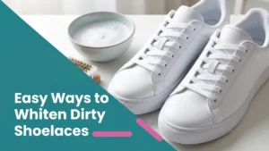 Clean white sneakers with bright laces beside soapy water, showing how to whiten shoelaces at home