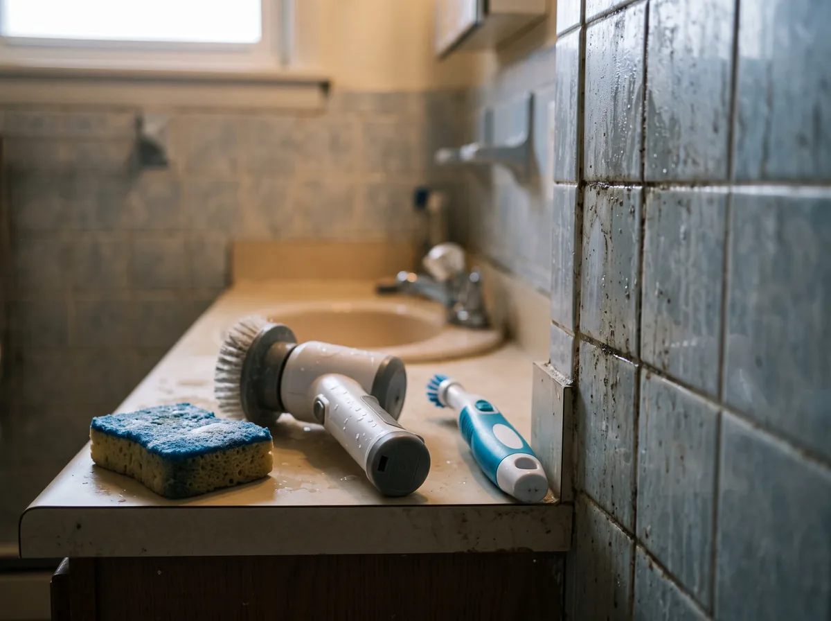 Testing whether viral cleaning gadgets work on a real counter and tile section